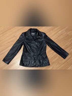 Maxima Black Women's Leather Button-Up Jacket